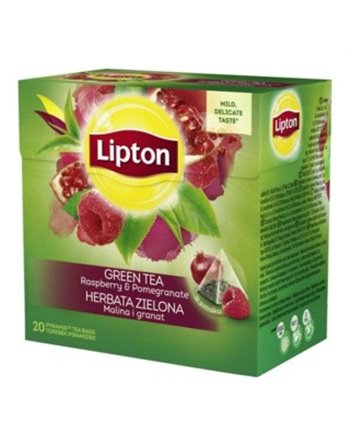 Herbata LIPTON, piramidki, 20 torebek, zielona, malina i granat