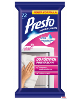 PRESTO Sciereczki nawilzane do róznych powierzchni 2w1 72 szt. 11477