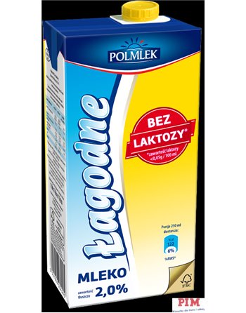Mleko POLMLEK UHT bez laktozy 2% 1l