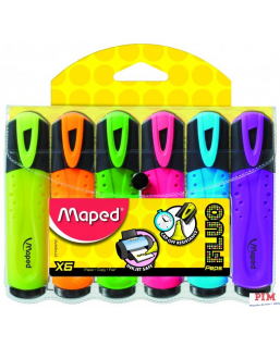 Zakreślacz FLUO PEPS mix kolorów 6szt etui z zawieszką MAPED 742557