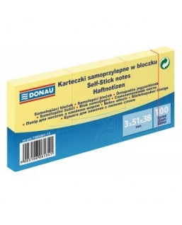 Bloczek samoprzylepny DONAU, 38x51mm, 1x100 kart., jasnożółty
