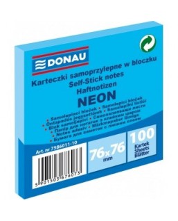 Bloczek samoprzylepny DONAU, 76x76mm, 1x100 kart., neon, niebieski