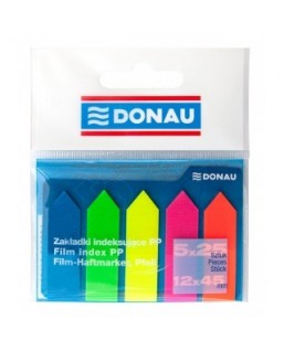 Zakładki indeksujące DONAU, PP, 12x45mm, strzałka, 5x25 kart., mix kolorów