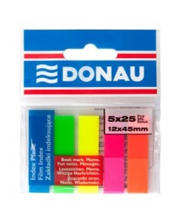 Zakładki indeksujące DONAU, PP, 12x45mm, 5x25 kart., mix kolorów