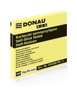 Bloczek samoprzylepny DONAU Eco, 76x76mm, 1x100 kart., jasnożółty