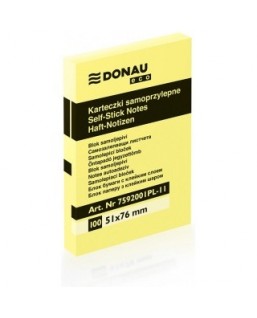 Bloczek samoprzylepny DONAU Eco, 51x76mm, 1x100 kart., jasnożółty