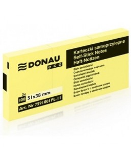Bloczek samoprzylepny DONAU Eco, 38x51mm, 1x100 kart., jasnożółty