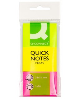 Bloczek samoprzylepny Q-CONNECT, 38x51mm, 3x50 kart., neon, mix kolor¢w